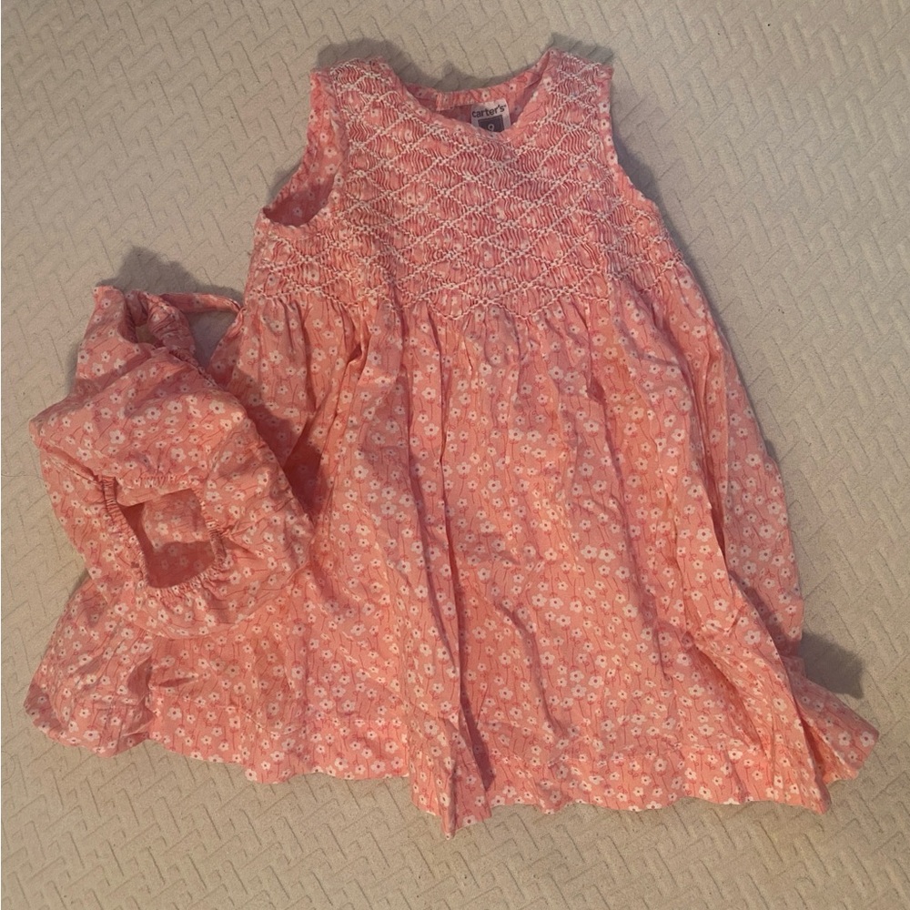 Carter's Pink Pleated Sundress Sleeveless Crew Neck